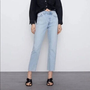 Zara High Rise Raw Hem Straight Leg Jeans 6